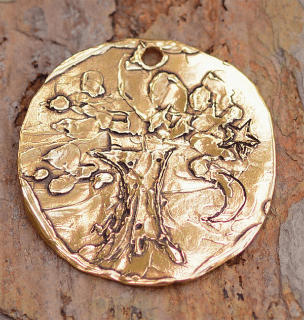 Albero della Vita con luna in Bronzo dorato fatto a mano