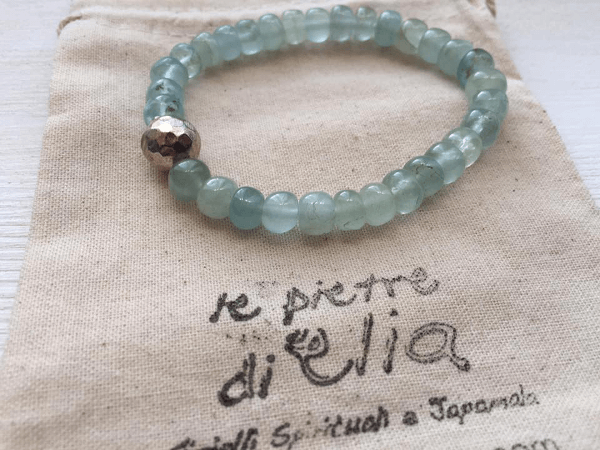 Mala bracciale in rondelle di Acquamarina AAA 8mm e argento