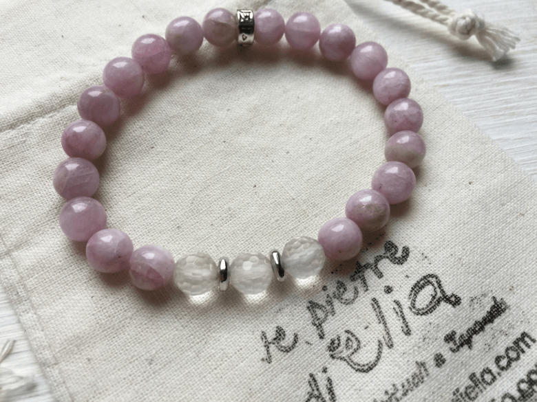 japamala da polso Kunzite e Quarzo Rosa AAA con mantra