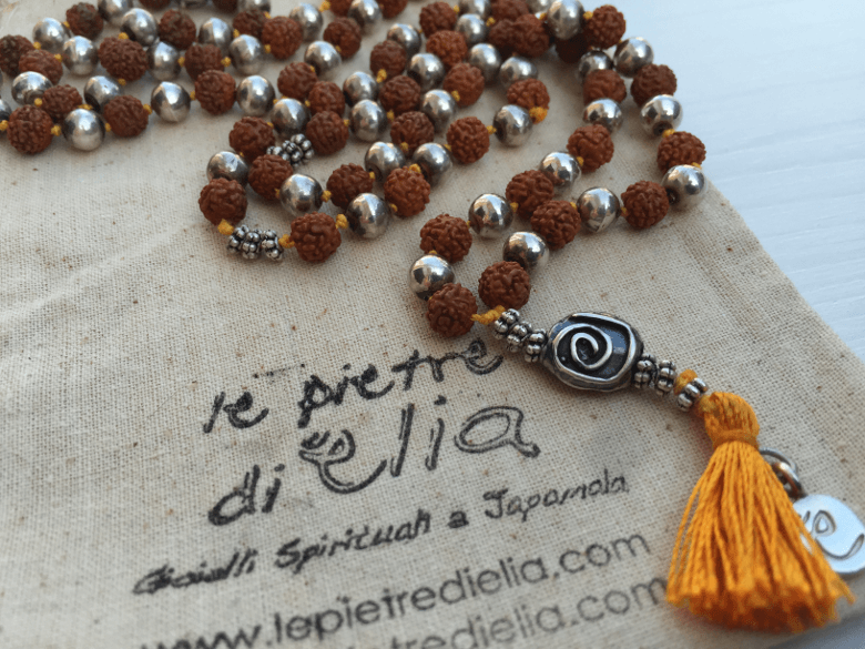 108 mala 6mm rudraksha argento e seta